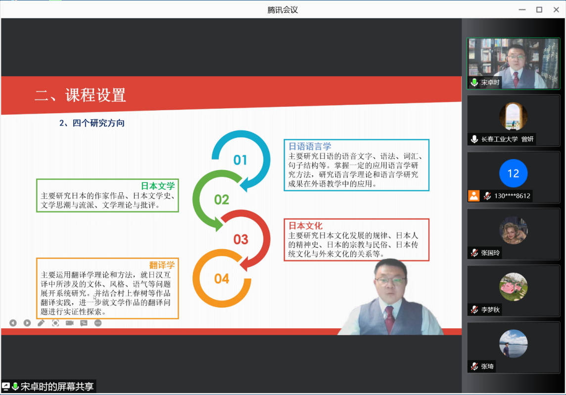 图五:宋卓时老师为白城师范学院的师生们介绍我院日语系硕士培养研究方向